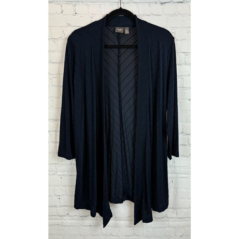 CHICO'S TRAVELERS blue knit open front cardigan sweater 1 M